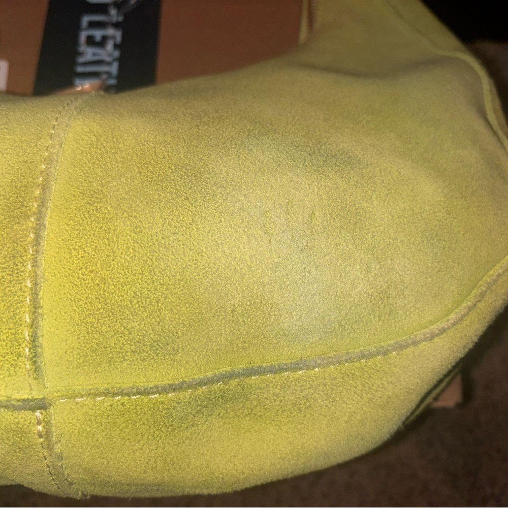Portland Leather Used Large Nora Lime Green Suede Women's Bag - Picture 3 of 7